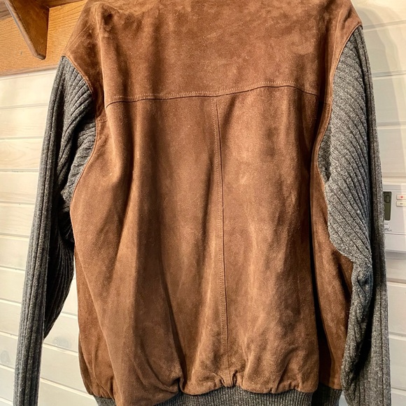 Talbots Brown and Gray Bomber Jacket with Suede and Knit - Picture 4 of 5